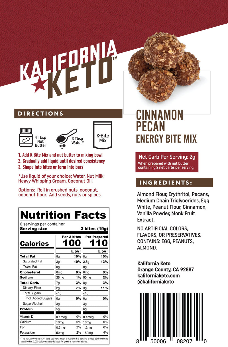Cinnamon Pecan Keto No Bake Energy Bite Fat Bomb Mix Nutrition Panel