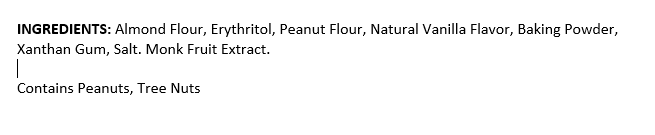 Keto Peanut Butter Cookie Baking Mix Ingredient Statement by Kalifornia Keto