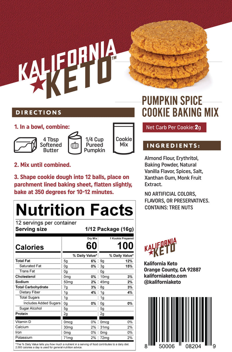 Keto Pumpkin Spice Cookie Baking Mix Nutrition Panel by Kalifornia Keto