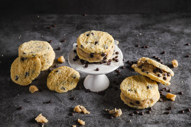 Keto Chocolate Chip Cookie Sandwiches Filled with Cookie Dough